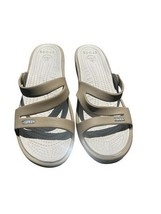 Women’s Crocs Patricia Khaki / Pearl synthetic wedge slide sandals size 10w - $24.99