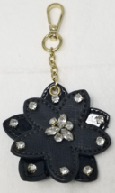 Daffodil Flower Keychain 1990s Faux Rhinestone Black Vinyl Fabric - $11.35