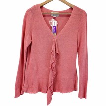 NEW Yumi Disenos Womens Sweater Long Sleeve Ruffle Linen Cotton Boho Coral  M/L - £16.63 GBP