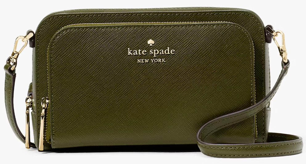Kate Spade Stacie Dual Zip Crossbody Bag Military Green Leather Purse KG036 NWT