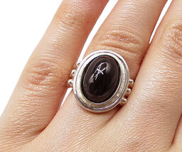 925 Sterling Silver Cabochon Cut Black Onyx Oval Solitaire Ring Sz 4.5 R... - $73.13