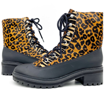 NEW Schutz Womens 9.5 Mafalda Leopard Print Calf Hair Combat Boots Black... - £57.85 GBP