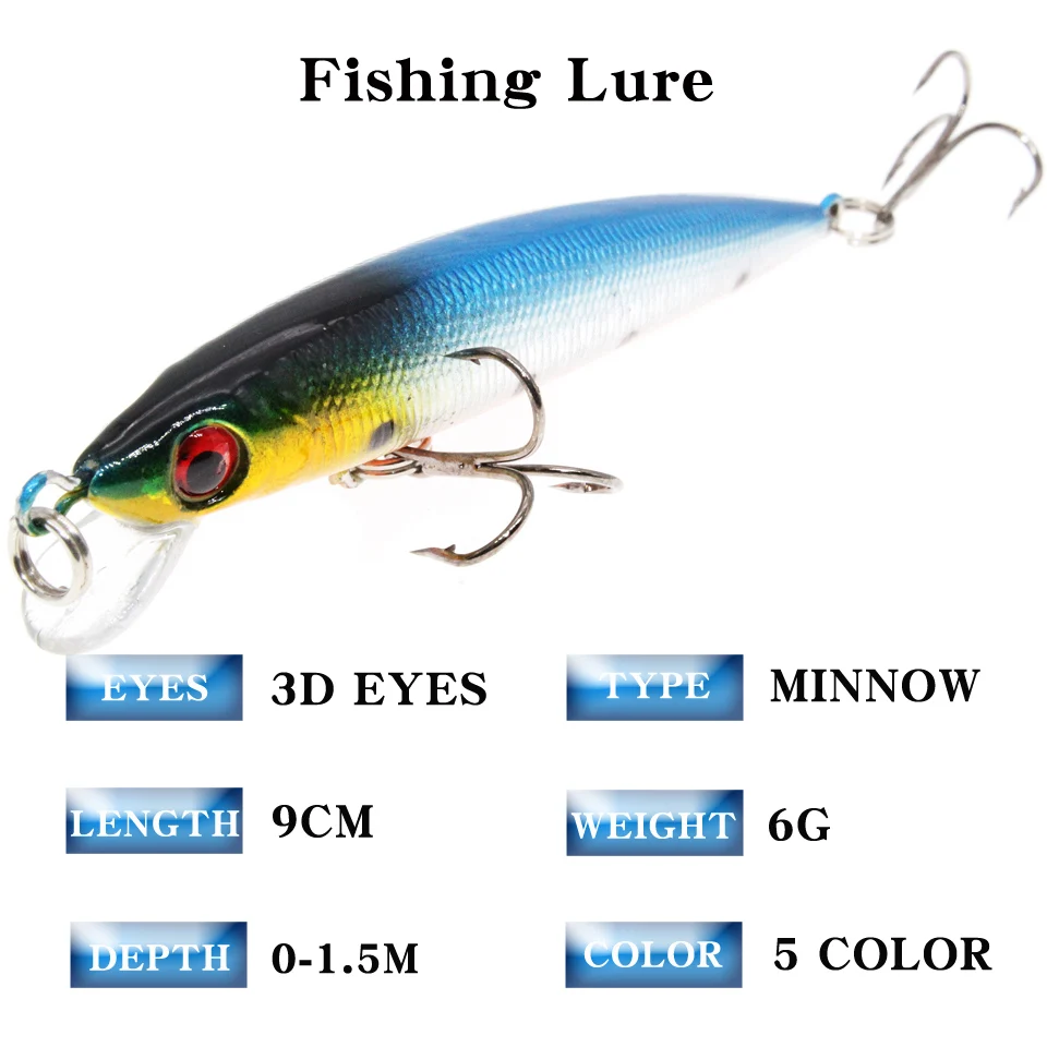 Sporting 1 PCS 9cm 6g Minnow Fishing Lures Wobbler Hard Baits Crankbaits ABS Art - £23.90 GBP