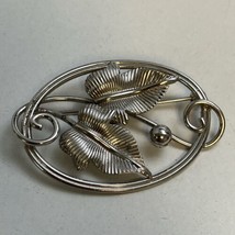 Mid Century Designer A&amp;Z Floral Leaf Oval Sterling Pin Brooch 1.75” Long - £14.77 GBP