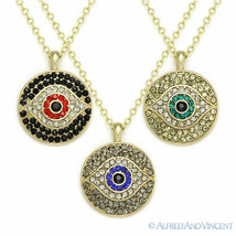 Evil Eye Greek Turkish Nazar Hamsa Kabbalah Judaica Circle Pendant CZ Necklace - £11.98 GBP