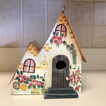 Floral Copper Roof Hand Painted Wood Bird House Cottage Nest Garden New In Out - £20.76 GBP