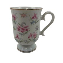 Porcelain Coffee Mug Royal Princess Footed Gold Trim Pink Flowers Japan 8oz - £11.63 GBP