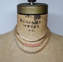 Melrose &amp; Market 3 Necklaces Gold Tone Herringbone Box Chain Link Rhinestone Red - £21.90 GBP