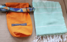 Turkish Aqua Beach Towel w Bag 39&quot; x 74&quot;  Prewashed Oversized 100% Cotton NEW - £18.95 GBP