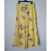 Feather Bone by Anthropologie Yellow Floral Flare Pants Women size 6 Rayon Linen - £20.56 GBP