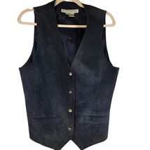 Vintage WHITNEY BROOKS Womens M Navy Suede Vest 80s 90s Academia Minimalist - $38.61