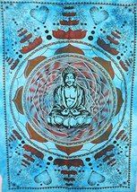 Traditional Jaipur Tie Dye Lotus Buddha Poster, Indian Wall Decor, Hippie Tapest - £8.01 GBP