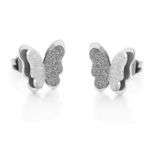 316L Stainless Steel Fashion Sweet Style Earrings Double Butterfly Set Frosted W - £18.04 GBP