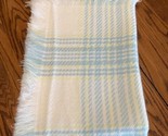 Vtg Boys Lovey Fringe Pastel Blue Yellow White Plaid Soft Baby Blanket 4... - $29.65
