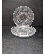 Crystal Textured Blue Onion Sandwich Glass Bread Plate Flower Scroll Set... - $413.96 MXN
