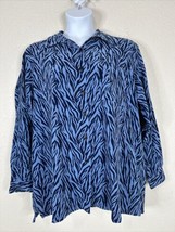 Denim &amp; Co. Womens Plus Size 2X Blue Animal Print Button Up Shirt Long S... - $14.40