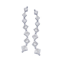 14k White Gold Princess Diamond Journey Stud Fashion Earrings 1/2 Ctw - £512.77 GBP