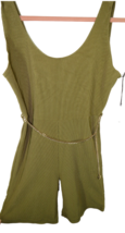 WE WORE WHAT Women&#39;s Olive Ribbed Romper, Gold Tone Chain Belt Size MEDIUM - £62.77 GBP