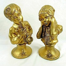 Vintage Girl Covering Ears Boy with Sax Universal Statuary Signed Kendrick 1971 - £33.22 GBP