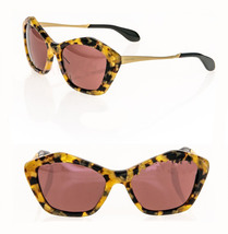 MIU MIU 02O Antique Gold Brown Havana Red Cat Eye Geometric Sunglasses SMU02O - £220.79 GBP