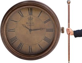 Brass Solid Watch Head Handle Walking Stick Vintage Wooden Cane - £37.54 GBP