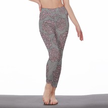 Women&#39;s Leggings Dark Gray and Pink Roses Size S-5XL Available - £23.59 GBP