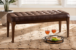 Gemini Dark Brown Leather-Effect Polyester Walnut Brown Wood Dining Bench - $3,095.82 MXN