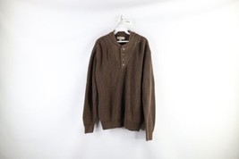 Vintage Cabelas Mens XL Chunky Ribbed Knit Pullover Henley Sweater Heather Brown - £47.44 GBP