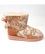UGG Mini Bailey Bow Starfish Pink Kids Girls Sheepskin Shearling Boots 1... - $59.95