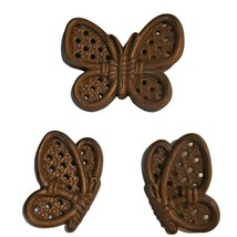 3 Vintage Brown Burwood Prod. 1982 Butterflies Wall Decor MCM Made In USA - $30.84