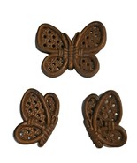 3 Vintage Brown Burwood Prod. 1982 Butterflies Wall Decor MCM Made In USA - £24.71 GBP