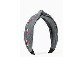 Kate Spade Red Cherry Embroidered Denim Blue Jean Twisted Headband Hairband - £27.21 GBP