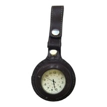 Vintage Quartz Pocket Watch Brown Leather Case Japan Movement New Battery - £13.79 GBP