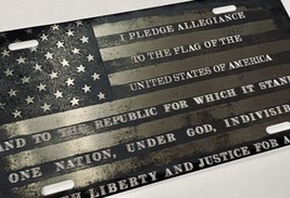 Combo Laser US Flag &amp; Diamond Etched Pledge Of Allegiance Car Tag License Plate - £16.25 GBP