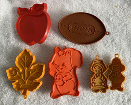 6 Vintage Hallmark Cookie Cutters Plastic Football Squirrel Pilgrims Leaf Apple - $18.76