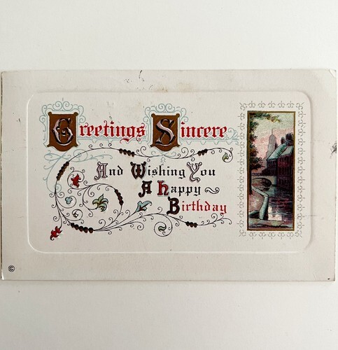 Happy Birthday Victorian Postcard Greetings Sincere Card 1900s Embossed PCBG11B Item image 2