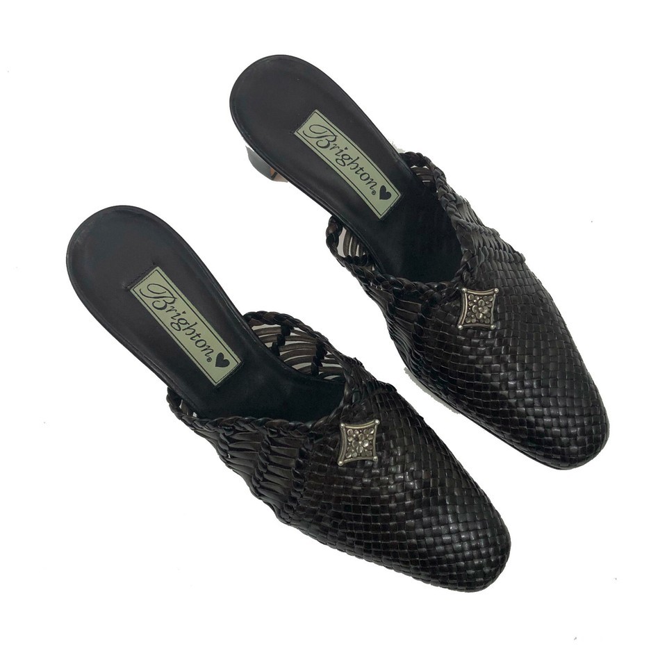 EBrighton Abby Black Brown Leather Woven Mules US 6.5M Item image 11