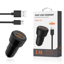 [Pack Of 2] Reiko Micro Portable Car Charger With Built In 3 Ft Cable In Black - £20.95 GBP