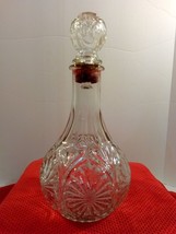 Vintage Clear Glass Starburst &amp; Cameo Pattern Liquor Wine Decanter with Stopper - £14.33 GBP