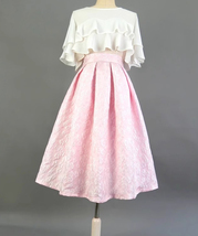Spring A-line Pink Midi Skirt Outfit Women Custom Plus Size Pleated Party Skirt image 5