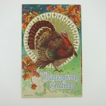 Thanksgiving Postcard Wild Turkey Autumn Fall Leaves Gold Embossed Antique 1910 - £7.82 GBP