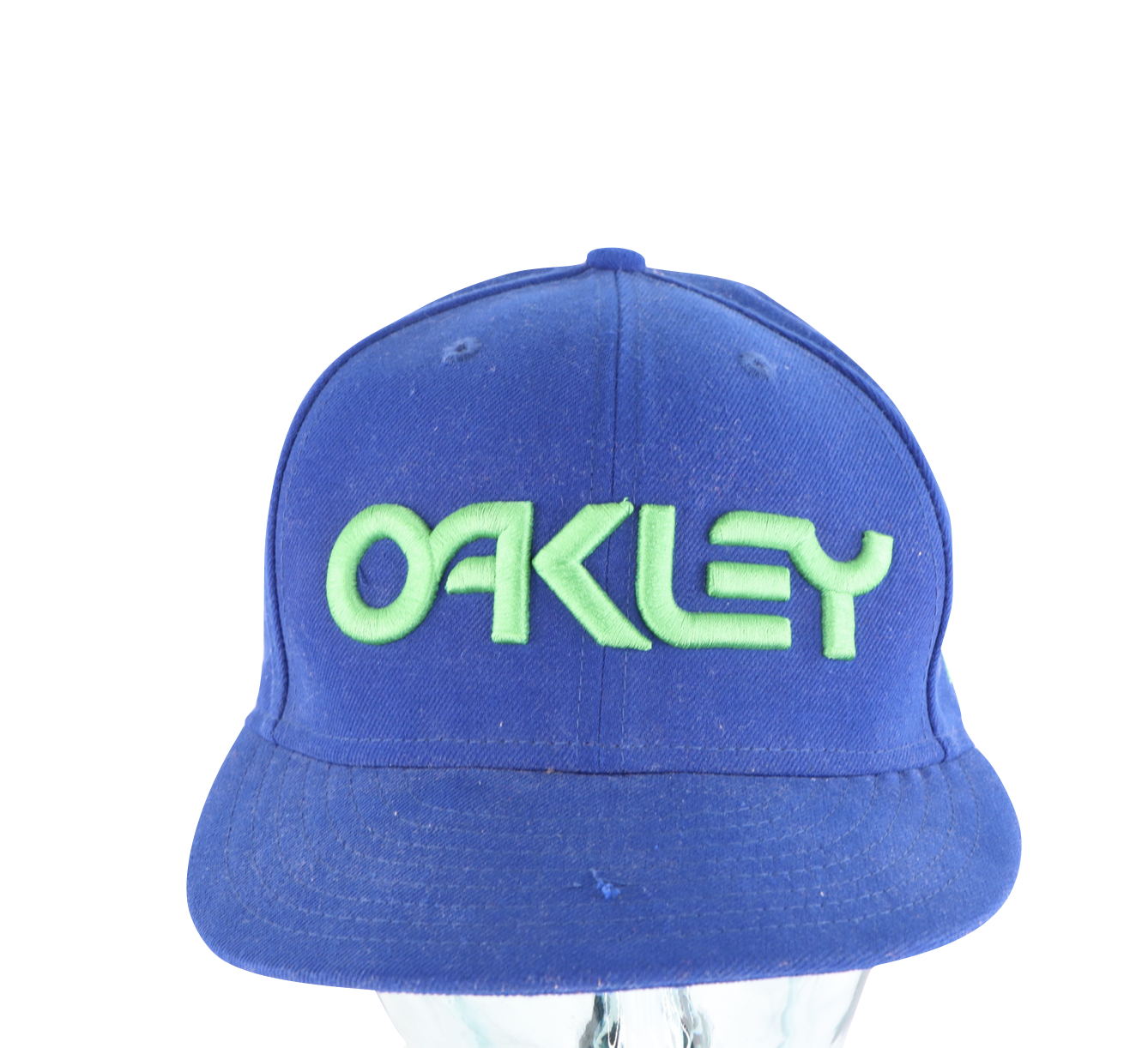 Vintage New Era Oakley Spell Out Distressed Fitted Hat Cap Royal Blue 7 1/8 - $34.60