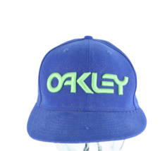 Vintage New Era Oakley Spell Out Distressed Fitted Hat Cap Royal Blue 7 1/8 - £27.20 GBP