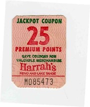 HARRAH&#39;s Jackpot Coupon 25 Premium Points 1960&#39;s Reno Lake Tahoe Nevada - £7.79 GBP