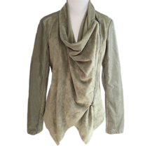 Blanknyc Womens Moto Jacket Green Asymmetric Zip Long Sleeve Draped Lined S - £32.46 GBP