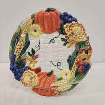 Fitz &amp; Floyd Autumn Bounty plate Pumpkin Apple Corn Flowers Fall retired 1996 - $19.34