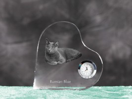 Russian Blue- crystal clock in the shape of a heart with the image of a cat - £42.20 GBP