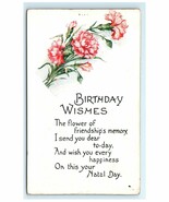 Vintage 1917 Birthday Wishes Pink Carnations Floral Art Postcard - $128.87 MXN