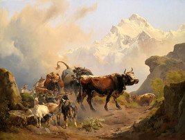 Giclee Bull crossing in the Alps Art painting HD printed on canvas - £6.79 GBP+