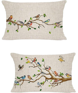 Patio Bird Lumbar Pillows Set of 2, 12X20 Inch Colorful Birds on Branche... - £23.00 GBP